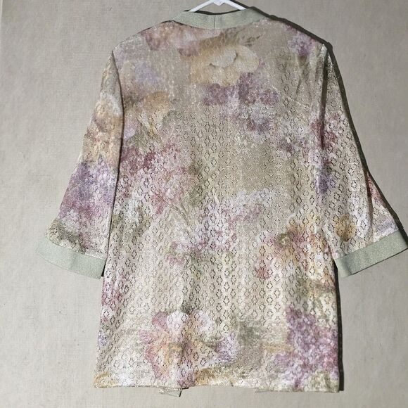 R&M Richards Karen Kwong Pink Pastel Floral Jacket Women's Size 10P Petites VTG - Picture 12 of 12